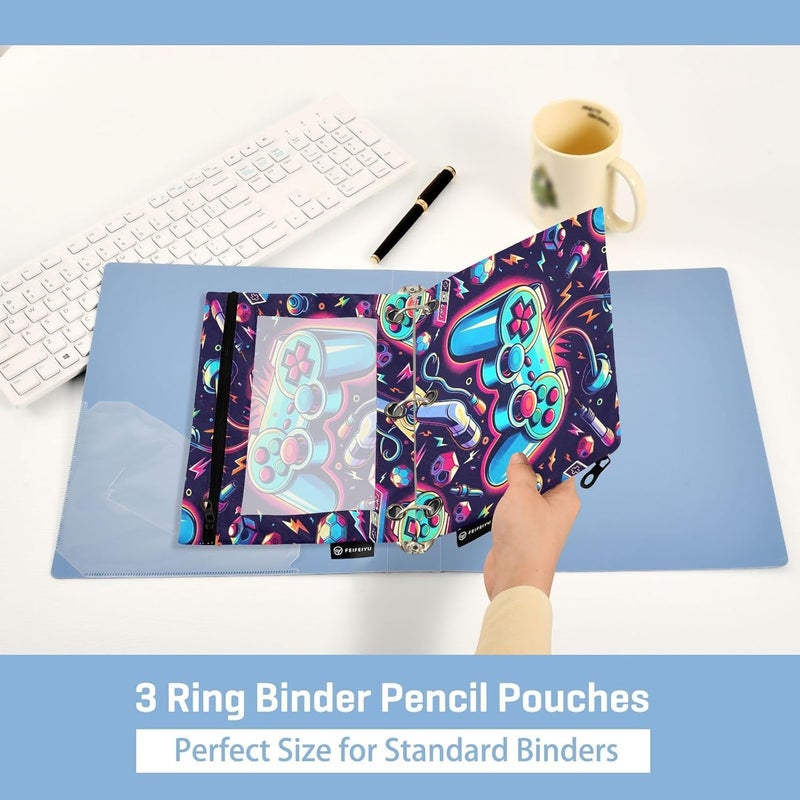 BOENLE Bright Game Joystick Pencil Pouch for 3 Ring Binder, 2 Pack Waterproof Pencil Bags Clear Window Zipper School Office Supplies - Image 4